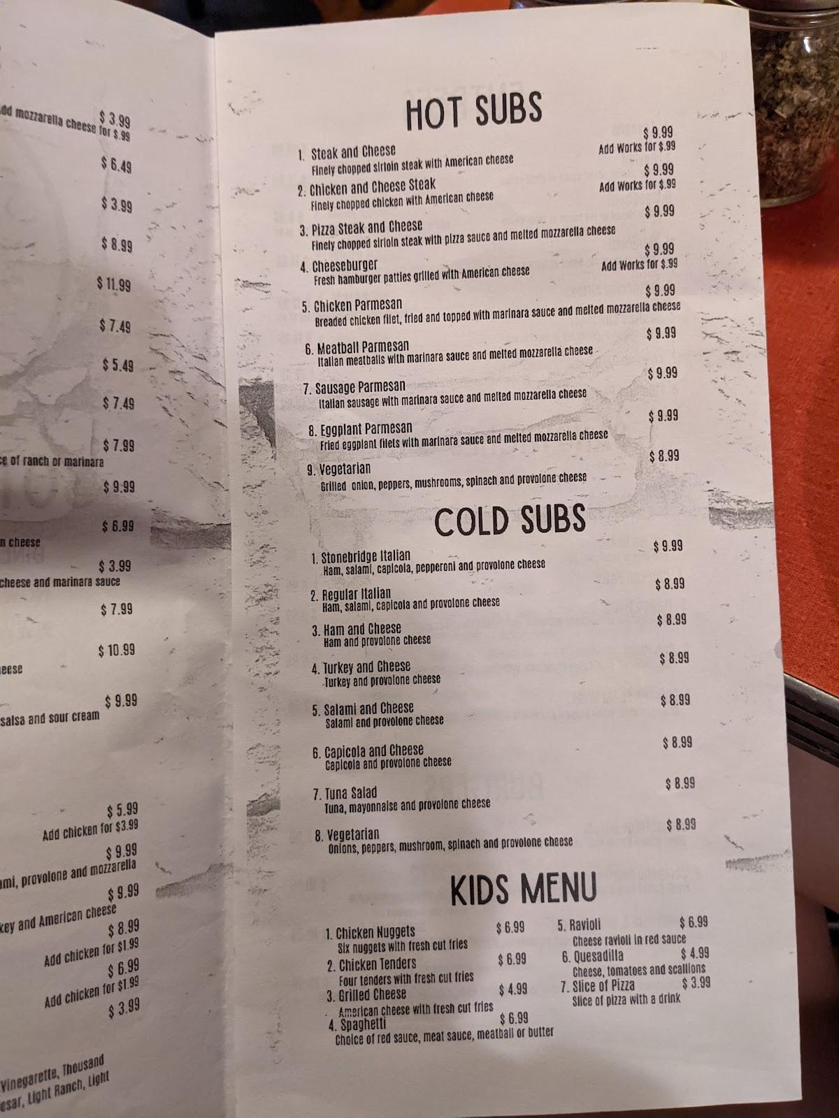 Menu at Stonebridge Pizzeria & Pub, Funkstown