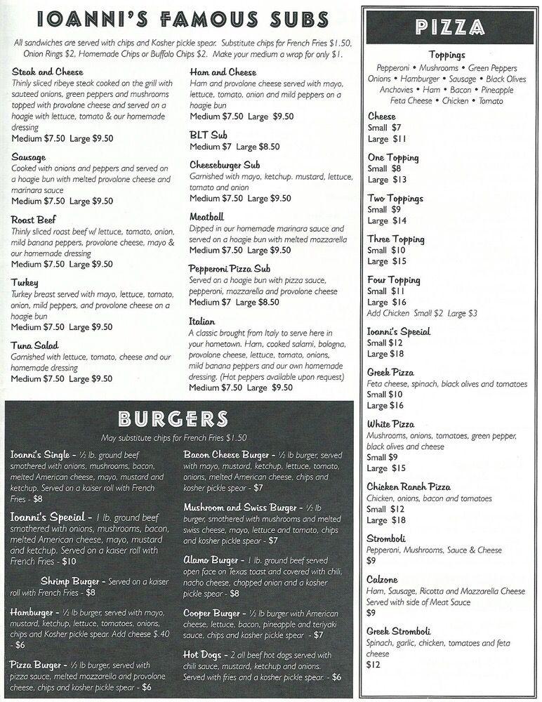 Menu at Ioanni's Grill pizzeria, Morehead City, 4138 Arendell St