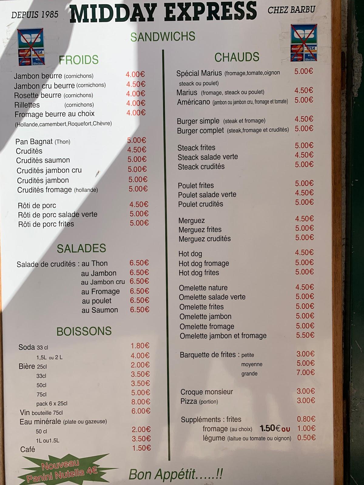 Menu at MIDDAY EXPRESS / Chez Barbu, Cassis