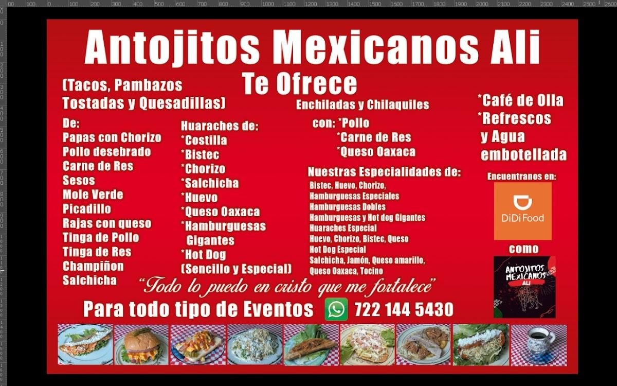 Menu at Antojitos mexicanos Ali restaurant, Toluca