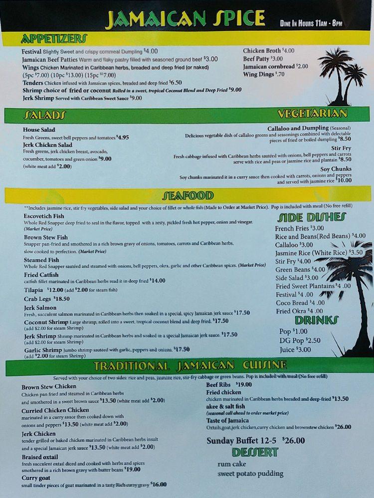 Menu at Jamaican spice restaurant, Toledo, W Sylvania Ave