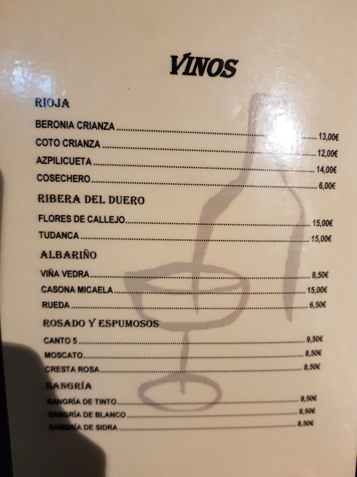 Carta del restaurante El Paraíso, Cabezón del la Sal