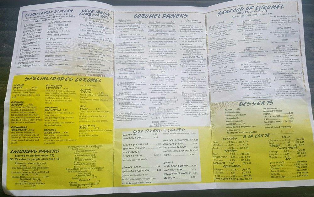 Cozumel Authentic Mexican Restaurant Menu