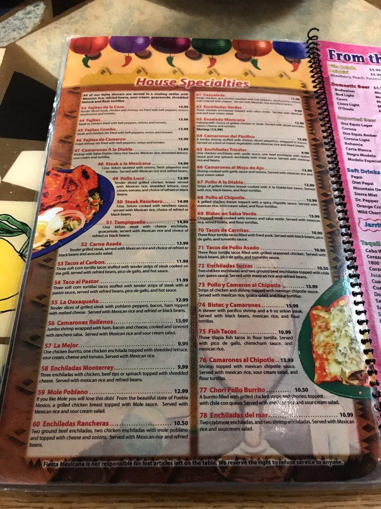 Menu at Fiesta Mexicana restaurant, Mount Vernon, 308 W High St