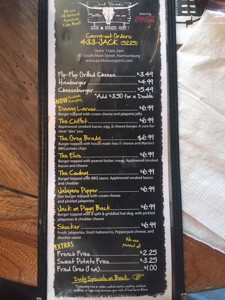 Menu at Jack Brown's Beer & Burger Joint Harrisonburg restaurant