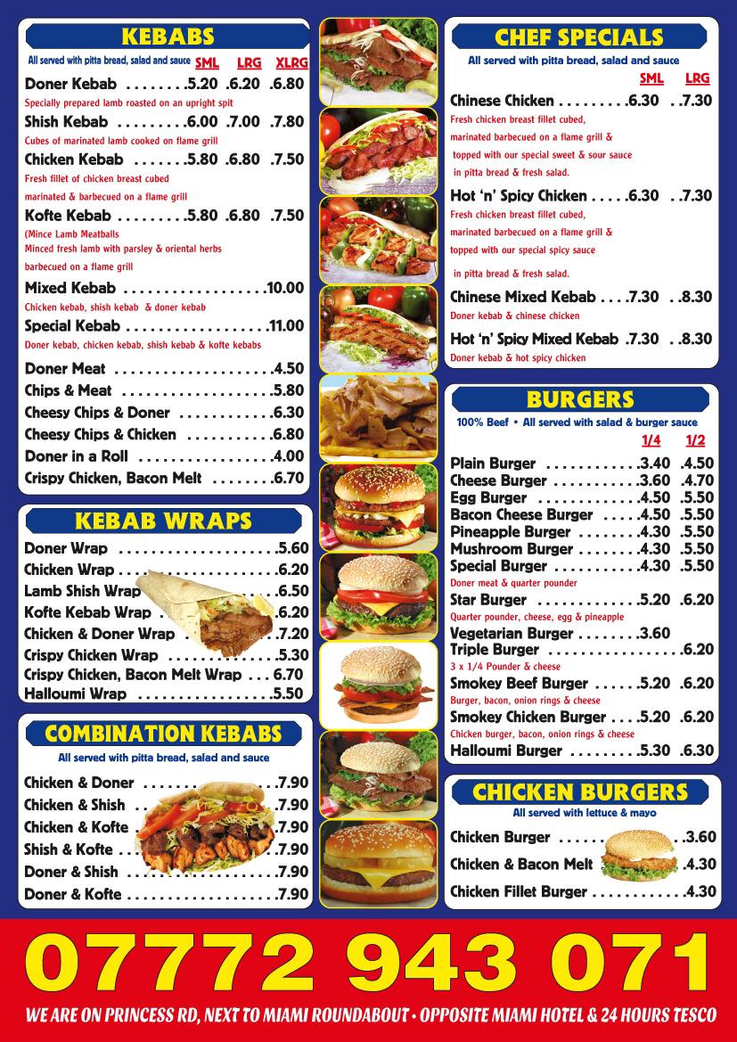 Menu at Star Kebab restaurant, Chelmsford