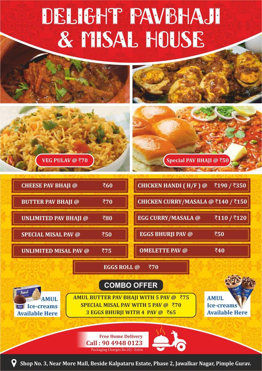 Menu at Delight Pav Bhaji & Misal House, Pimpri-Chinchwad