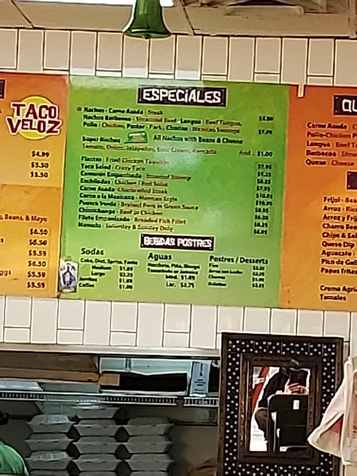 Menu at El Taco Veloz restaurant, Norcross, Beaver Ruin Rd