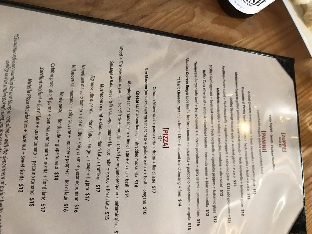Menu at Wood and Fire Neapolitan Pizzeria, Melrose