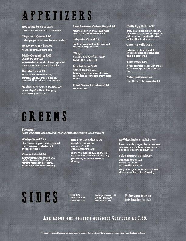 Menu at Brick House KC pub & bar, Kansas City