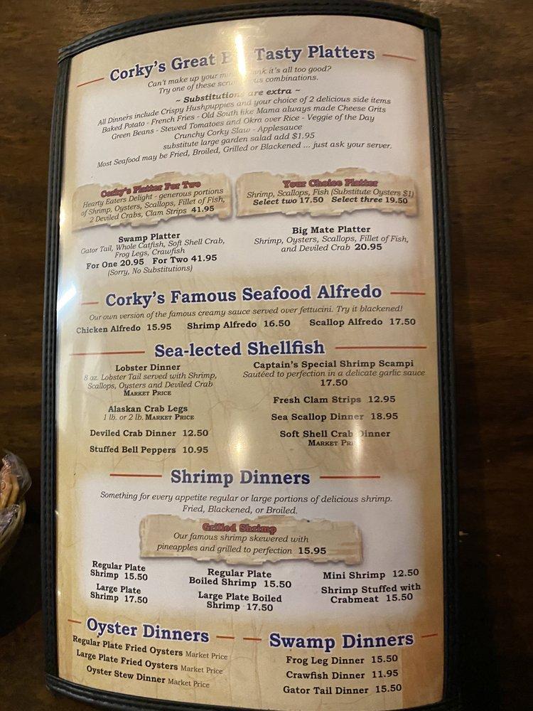 Menu at Corky Bell's Seafood & Steaks steakhouse, Fleming Island