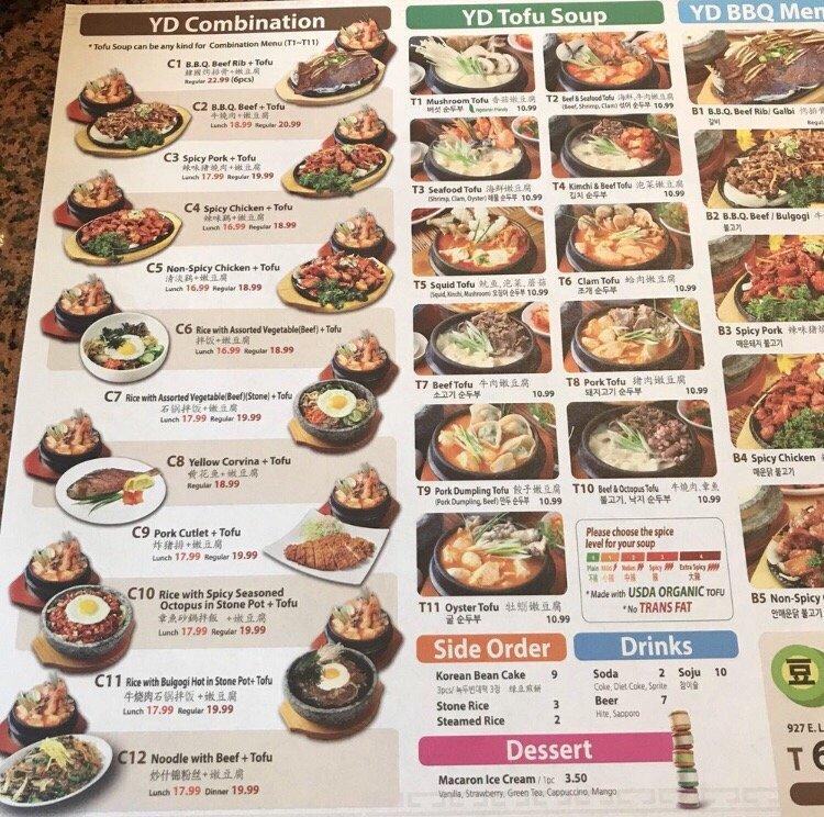 Menu at Young Dong Tofu House BBQ, San Gabriel