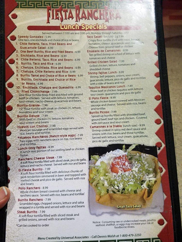 Menu At Fiesta Ranchera Mexican Restaurant Adrian