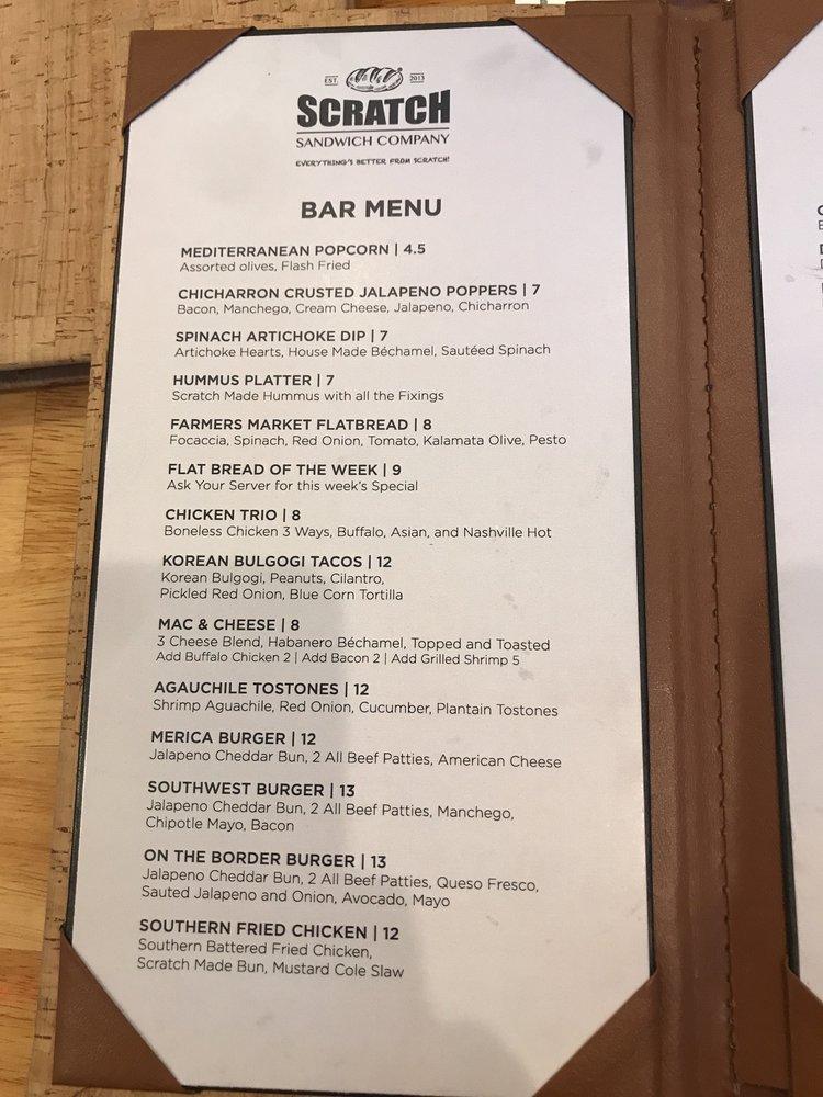 Menu at Scratch Sandwich Company restaurant, Laredo