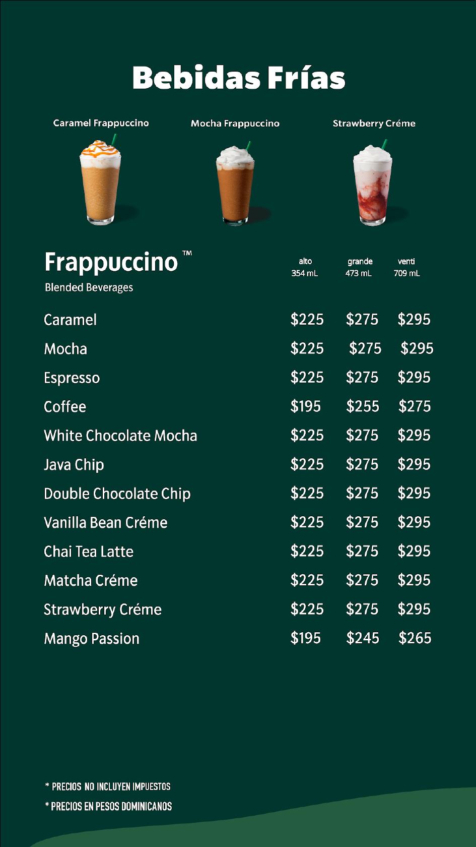 Carta del café Starbucks Downtown Center, Santo Domingo, Downtown Center