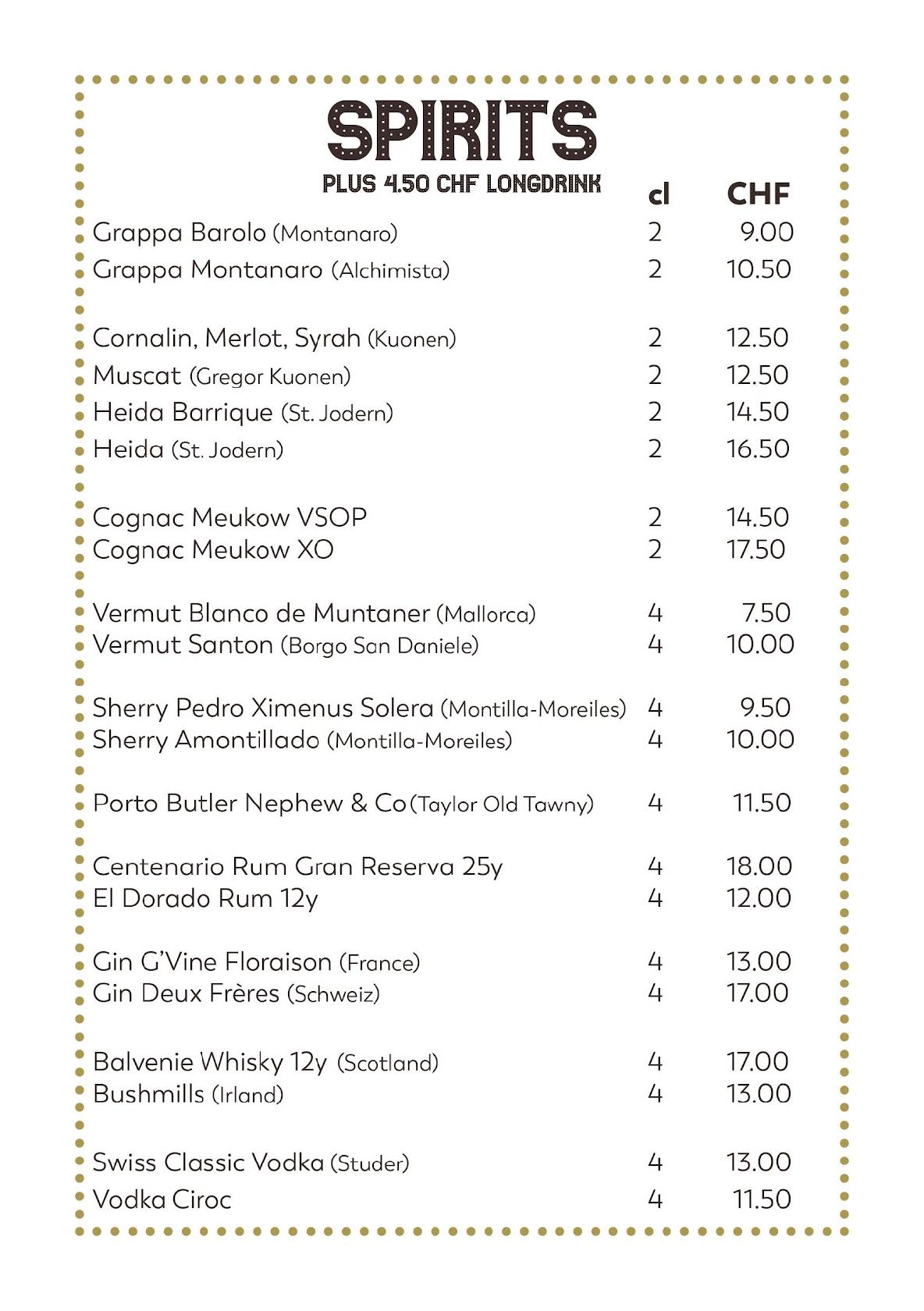 Menu at Elsie's Wine and Champagne Bar, Zermatt