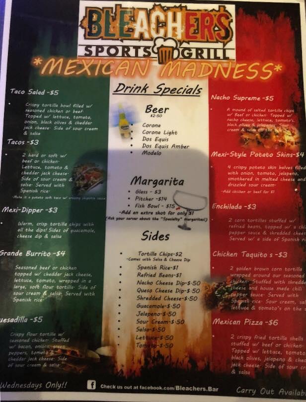 Menu at Bleachers Sports Grill pub & bar, Parma