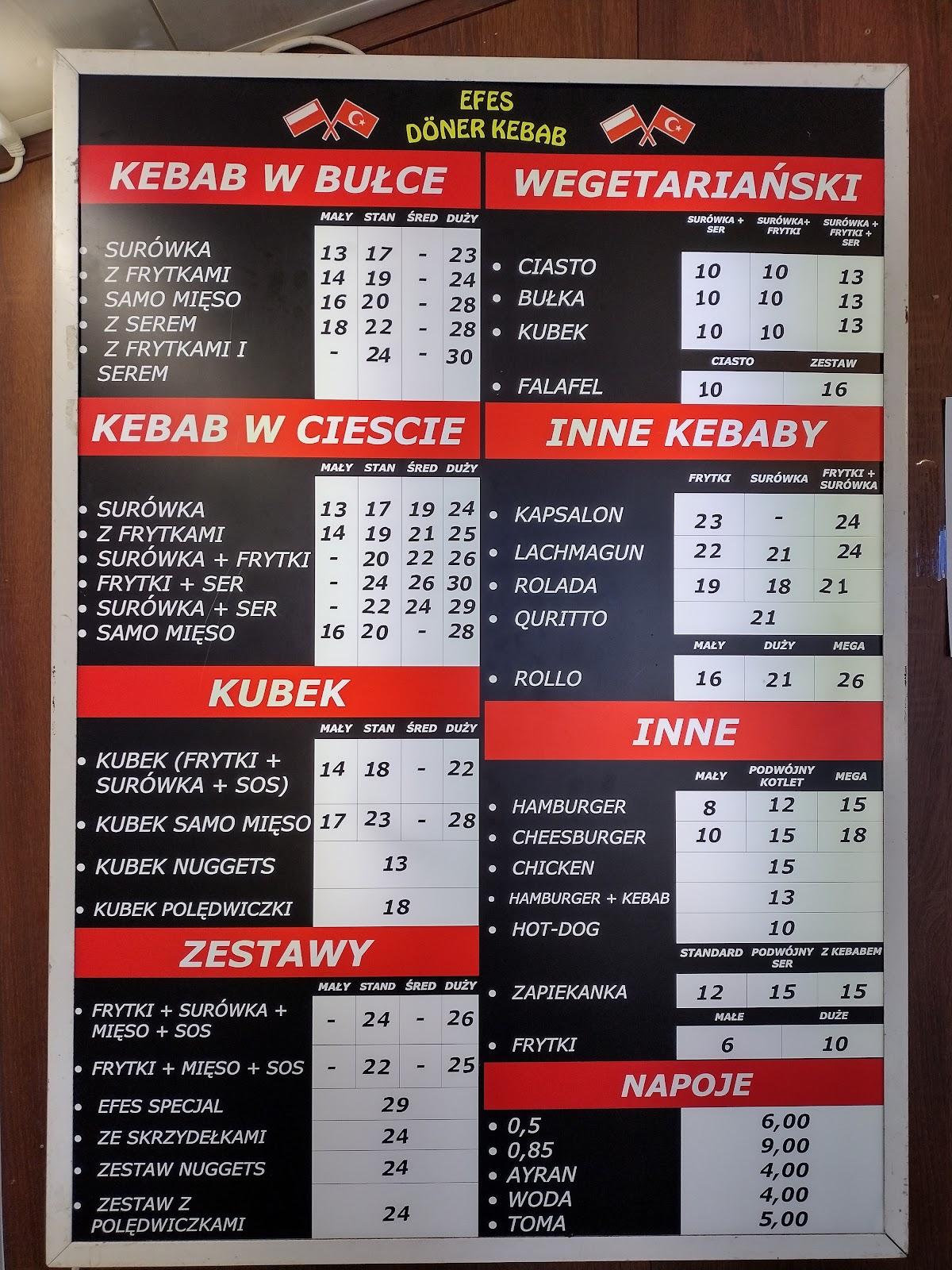 Menu At Efes Kebab Restaurant Tychy Wakowska