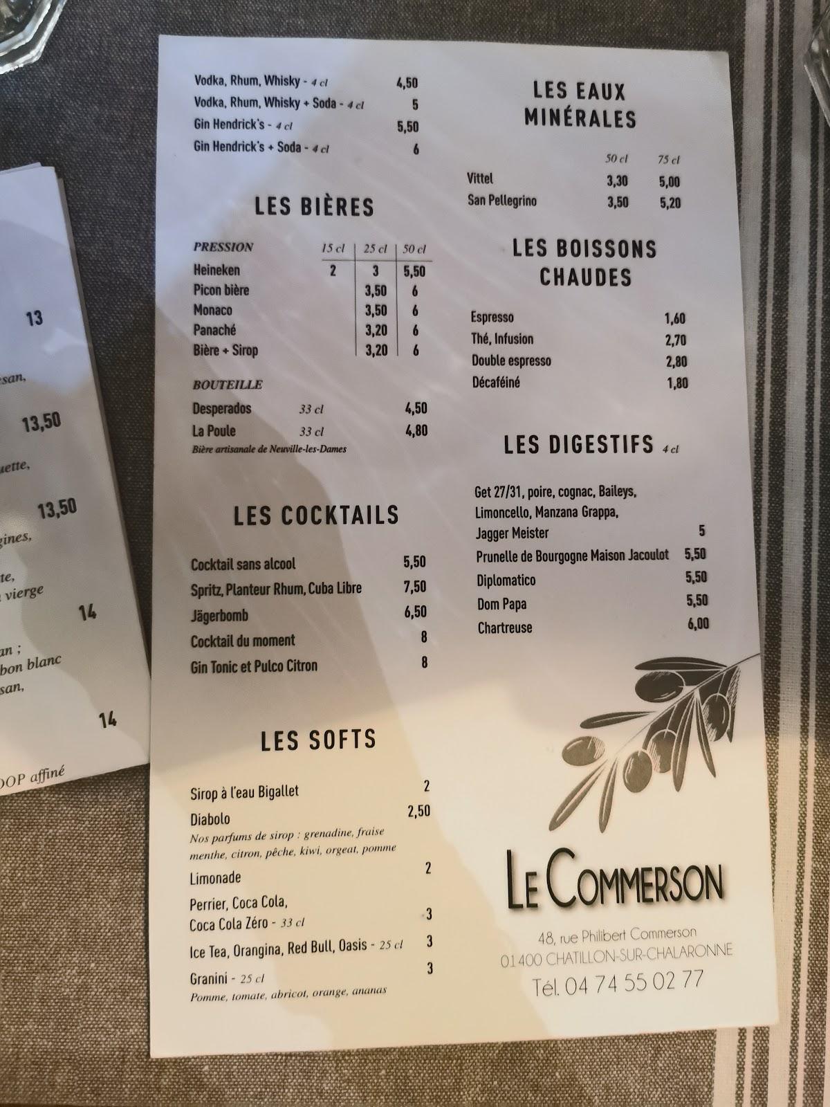 Menu Au Le Commerson Restaurant Ch Tillon Sur Chalaronne Rue Commerson