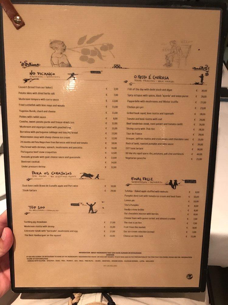 Carta del restaurante Bistro 100 Maneiras, Lisboa