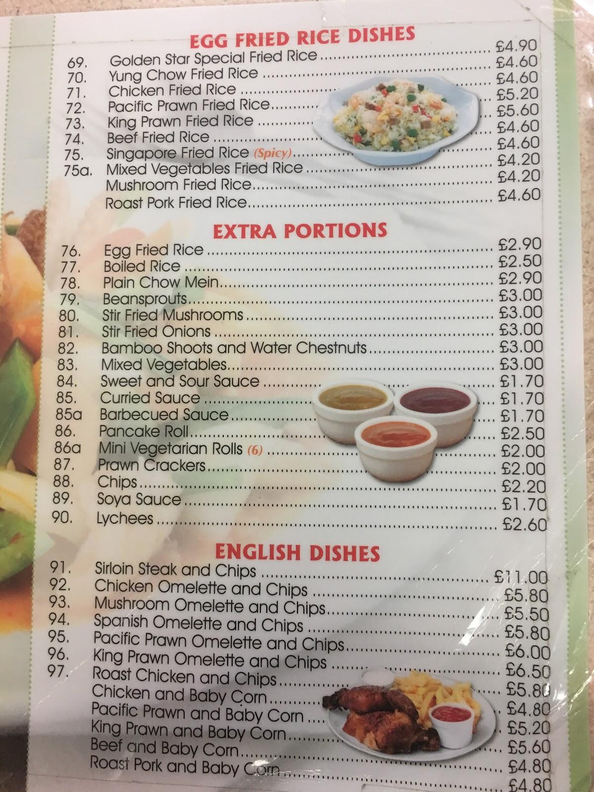Menu at Golden Star Chinese Take Away fast food, Bedford