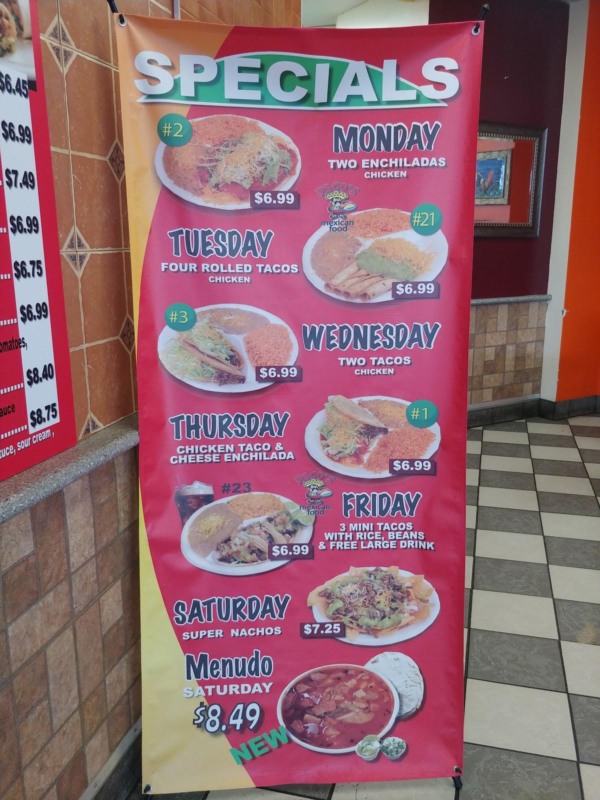 Menu at Paco's Tacos of Ogden restaurant, MarriottSlaterville