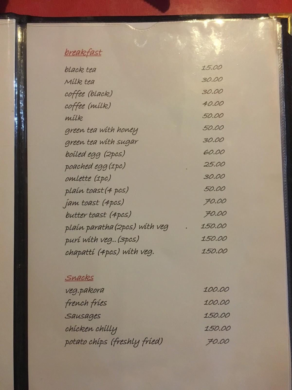 Tathagata Kitchen menu