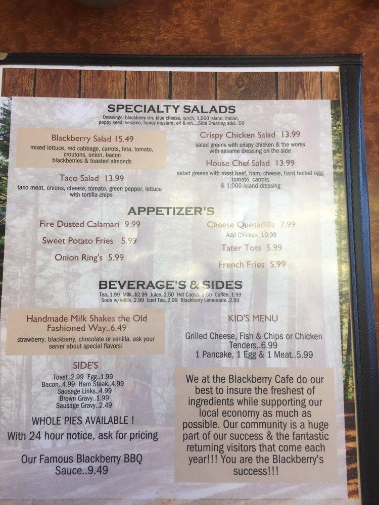 Menu at Blackberry Cafe, Joyce