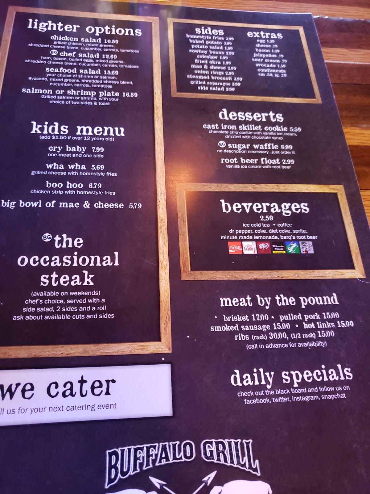 Menu at Buffalo Grill, LLC Hochatown BBQ, Broken Bow