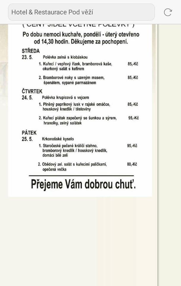 Menu At Restaurace Pod Věží Restaurant, Vysoke Myto