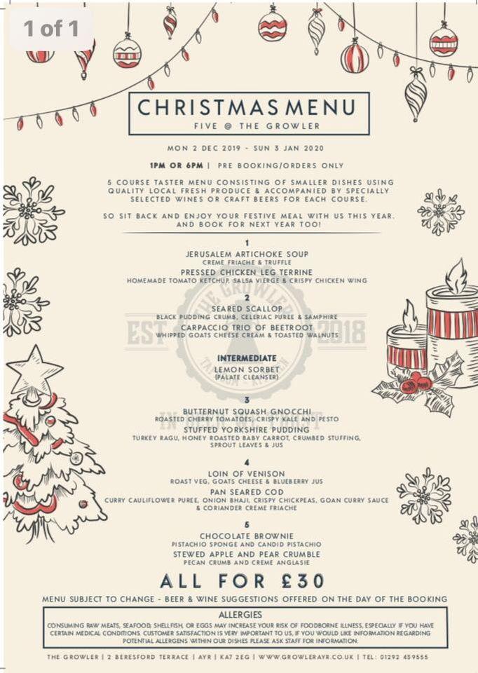 Menu at The Growler Taphouse & Kitchen pub & bar, Ayr