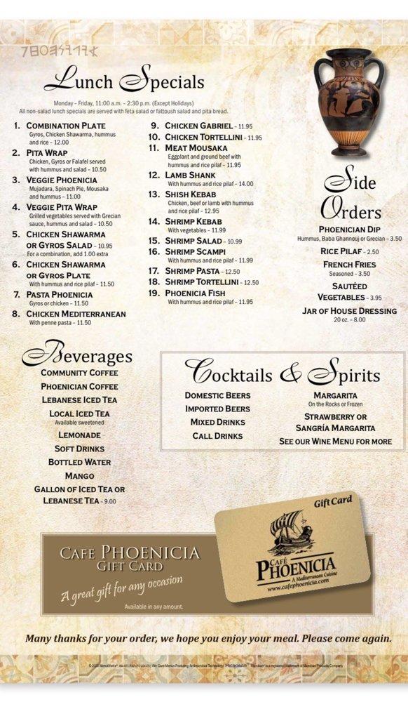 Menu at Cafe Phoenicia, Denham Springs, 240 Range 12 Blvd Ste 111