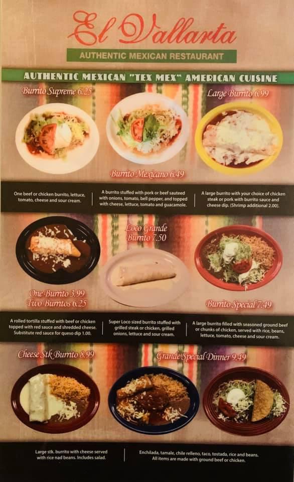 Menu at El Vallarta restaurant, Newbern