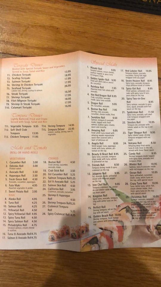 Menu at Wasabi Steak house restaurant, Cumberland