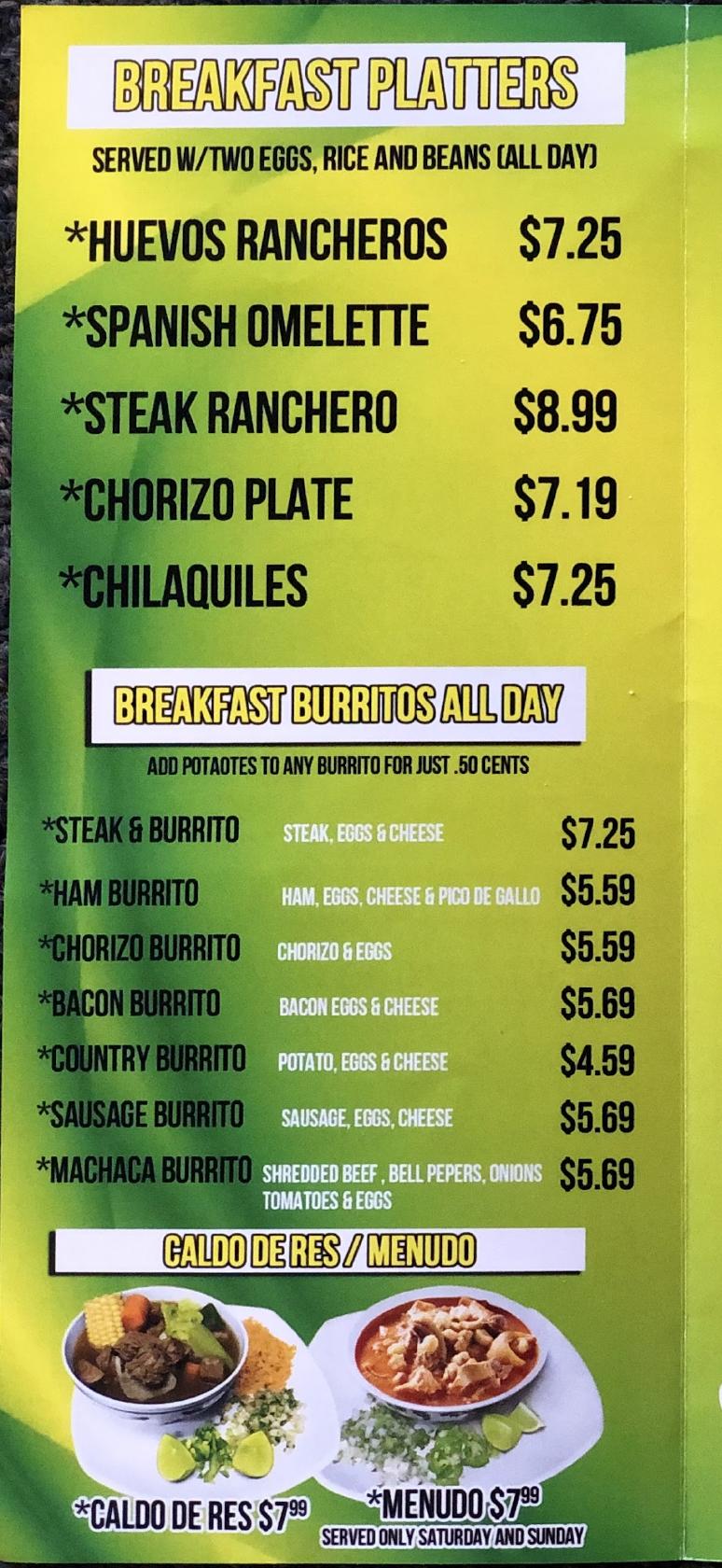 Menu at Arturo's Mexican Food restaurant, Albuquerque, Central Ave SW