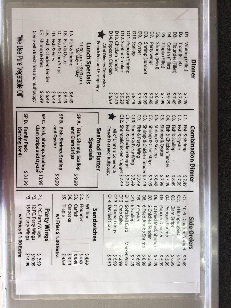 Menu at Blue Ocean Seafood restaurant, Norfolk, Park Ave