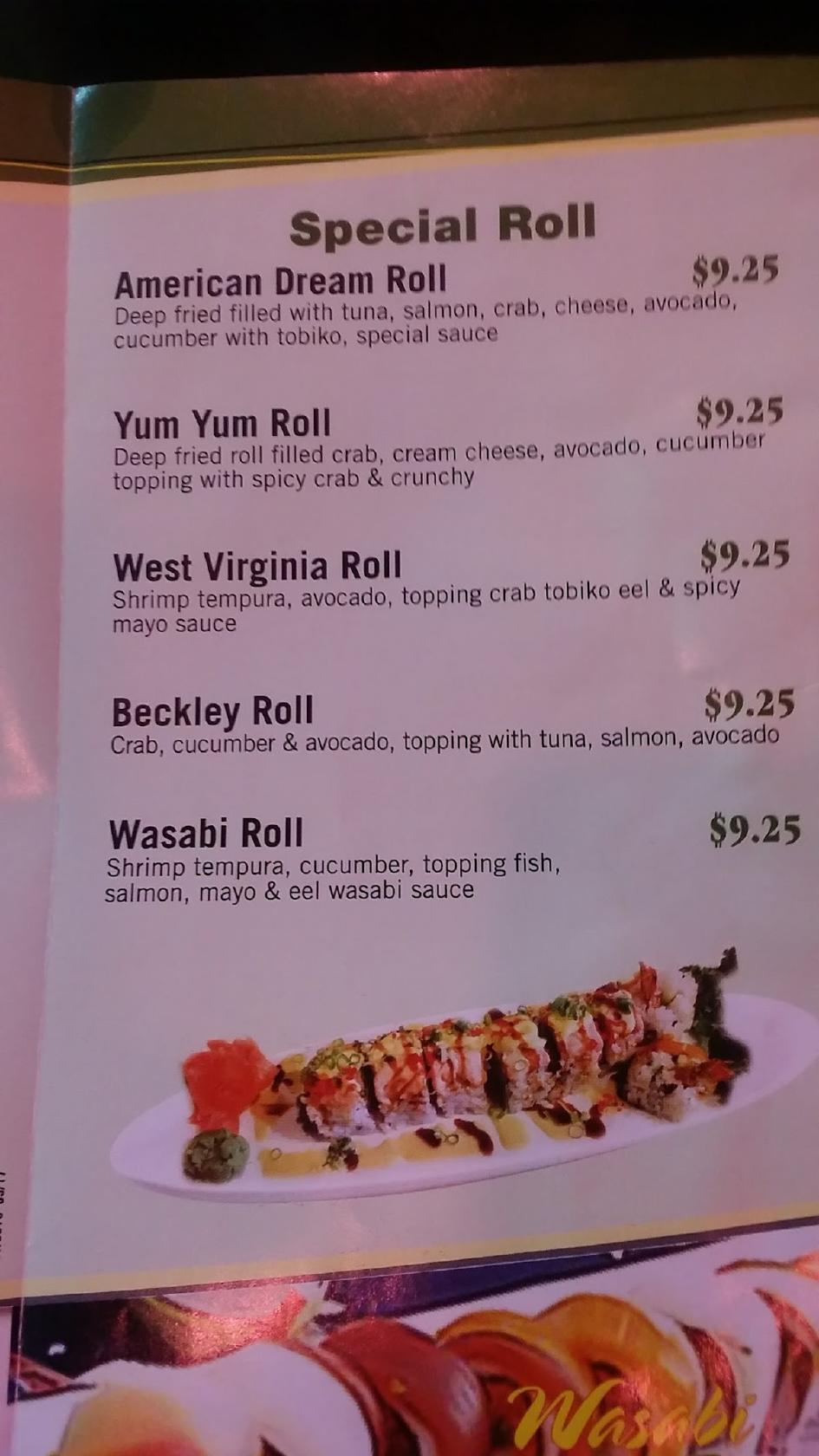 Menu at Wasabi Fusion restaurant, Beckley