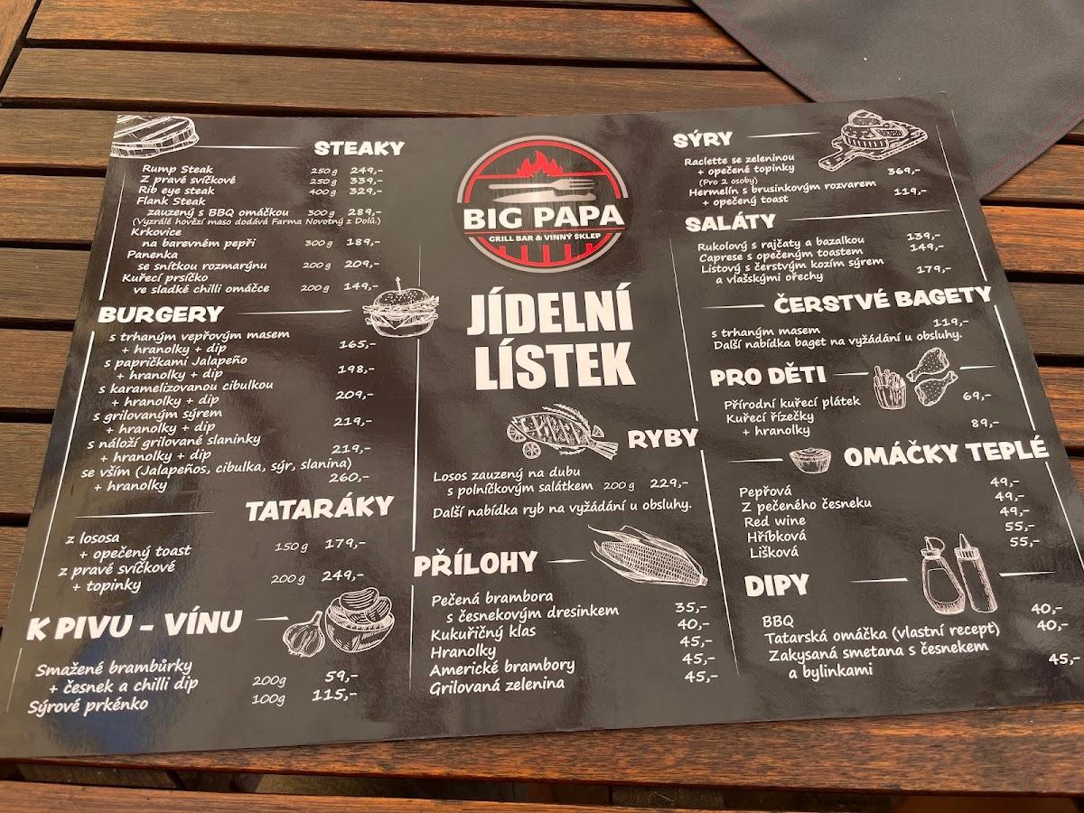 Menu at BIG PAPA Grillbar s.r.o, Luže