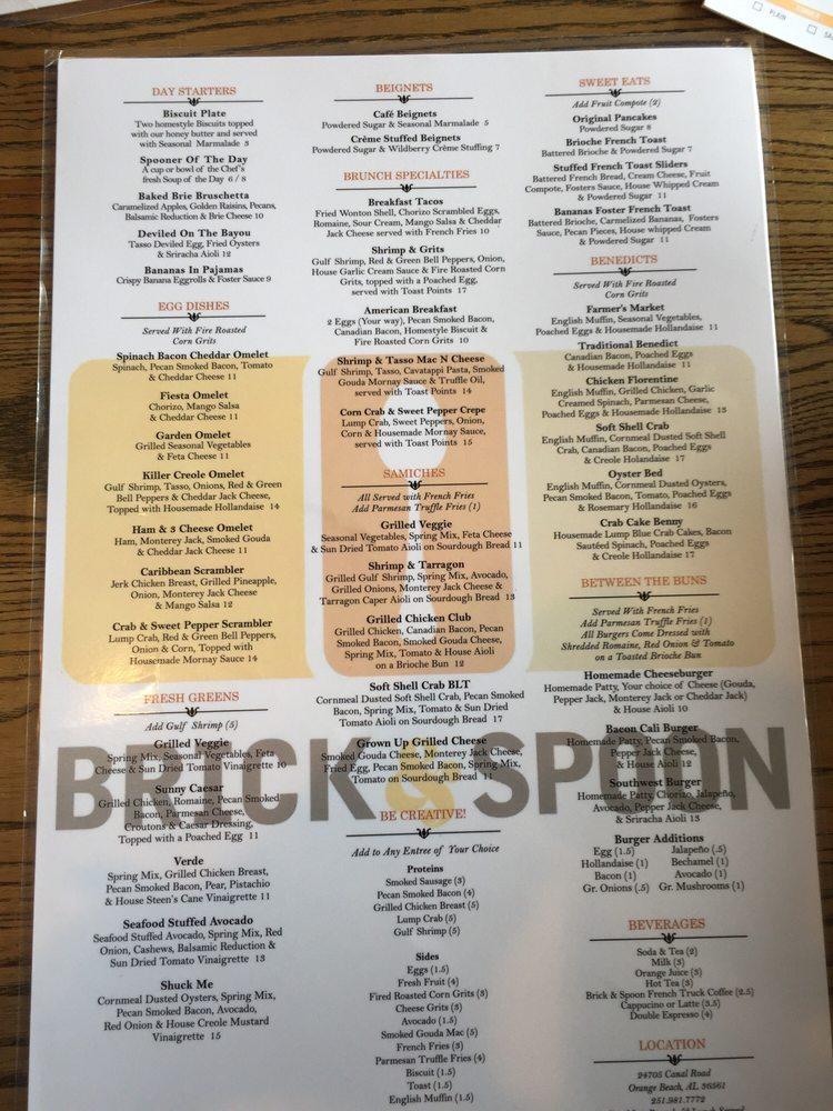 Menu at Brick & Spoon - Orange Beach restaurant, Orange Beach