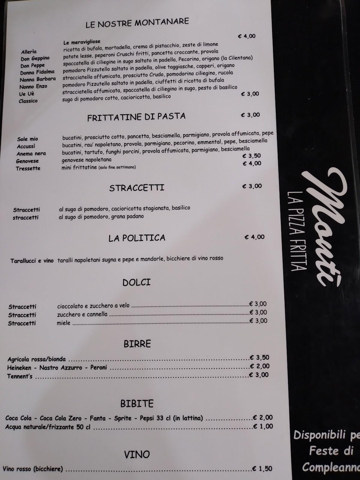 Menu da Montì La Pizza Fritta ristorante Agropoli