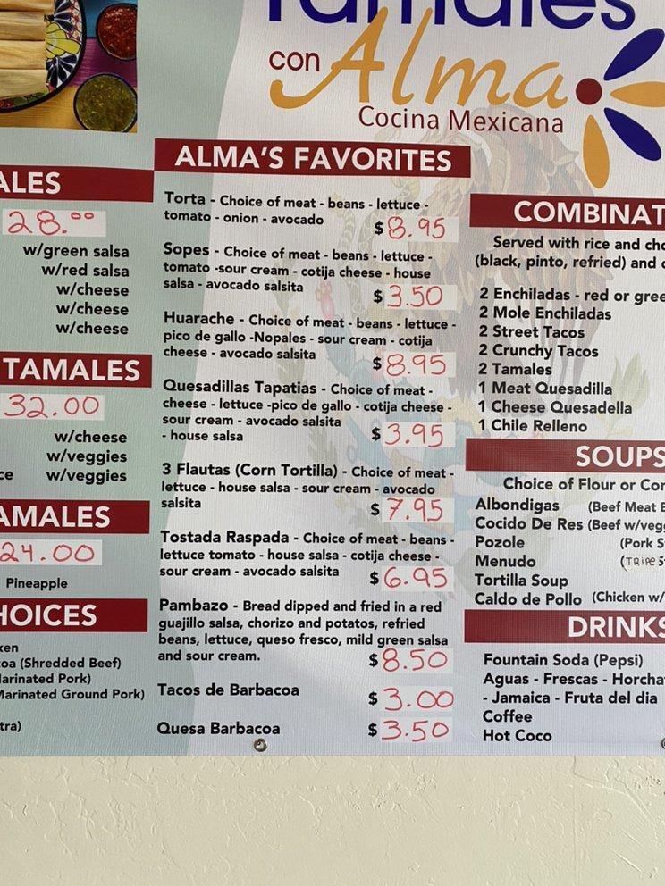 Menu at Tamales Con Alma Cocina Mexicana restaurant, Grants Pass