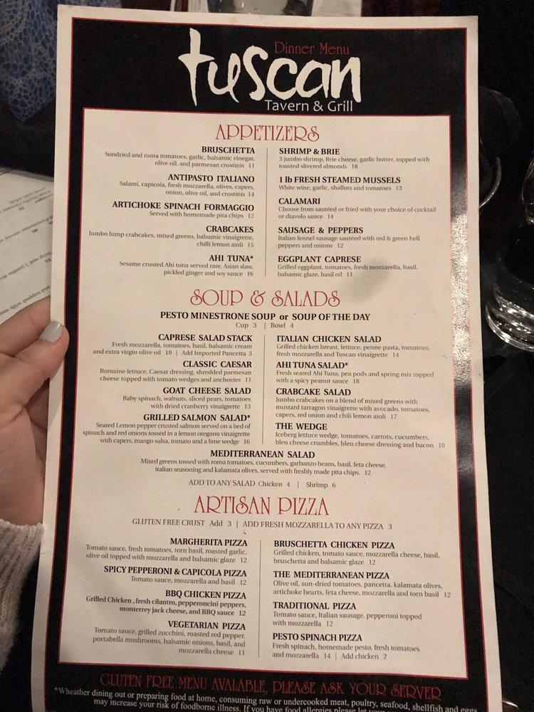 Menu at Tuscan Tavern & Grill steakhouse, Lake Geneva
