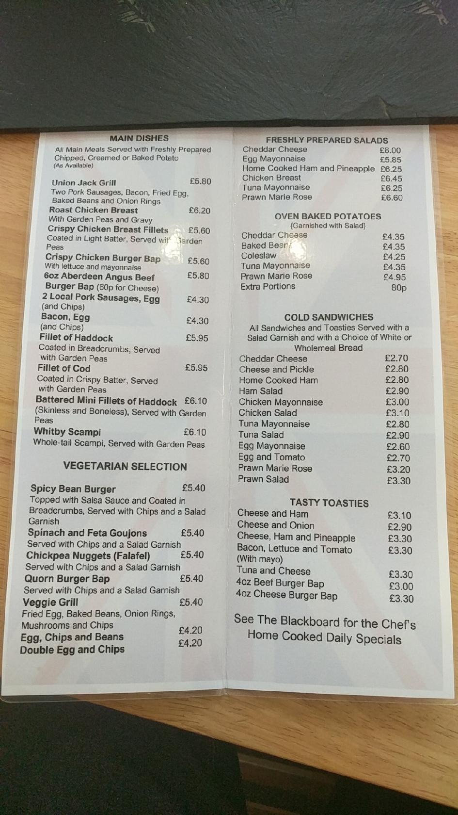 Menu at Union Jack Cafe, Kendal