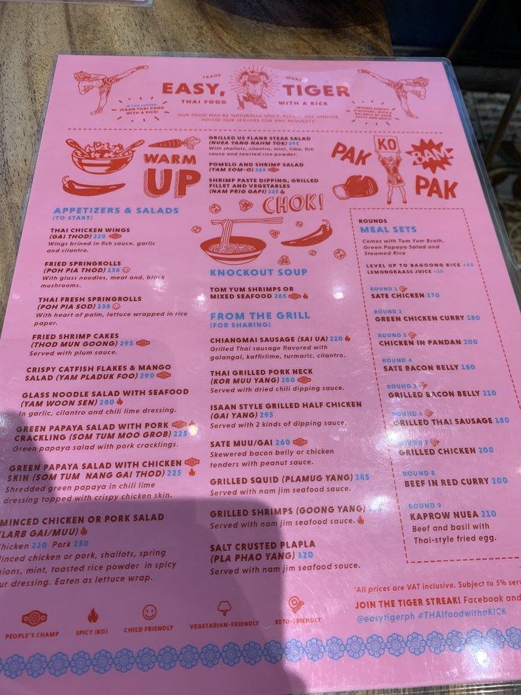 Menu at Easy, Tiger restaurant, Taguig