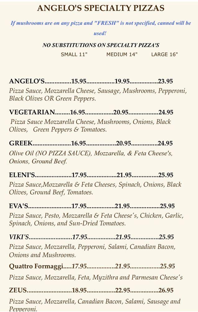 Menu at Angelo's Pizza & Pasta House pizzeria, Renton