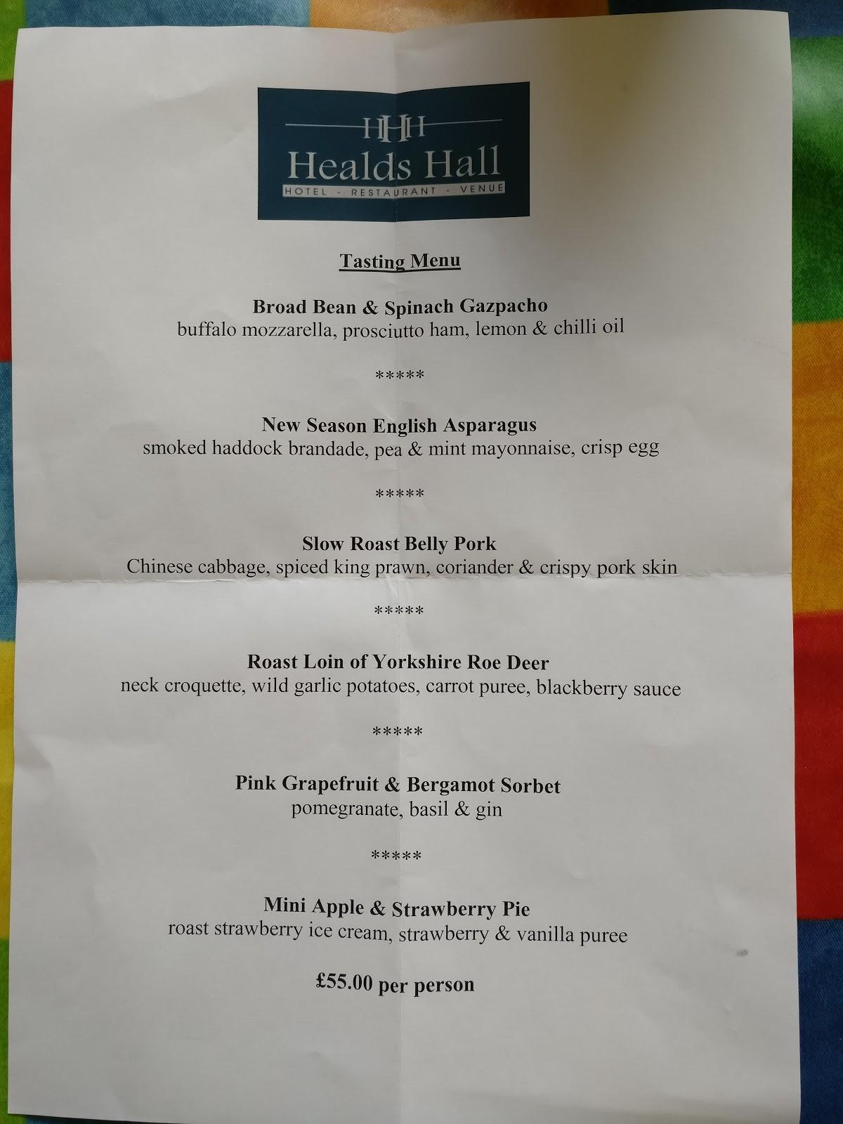 Menu at Healds Hall Hotel cafe, Liversedge