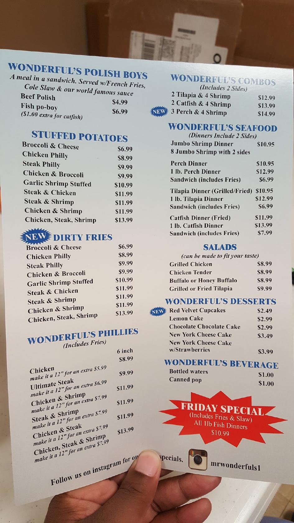 Menu at Mr Wonderful's Chicken & Waffles restaurant, Maple Heights