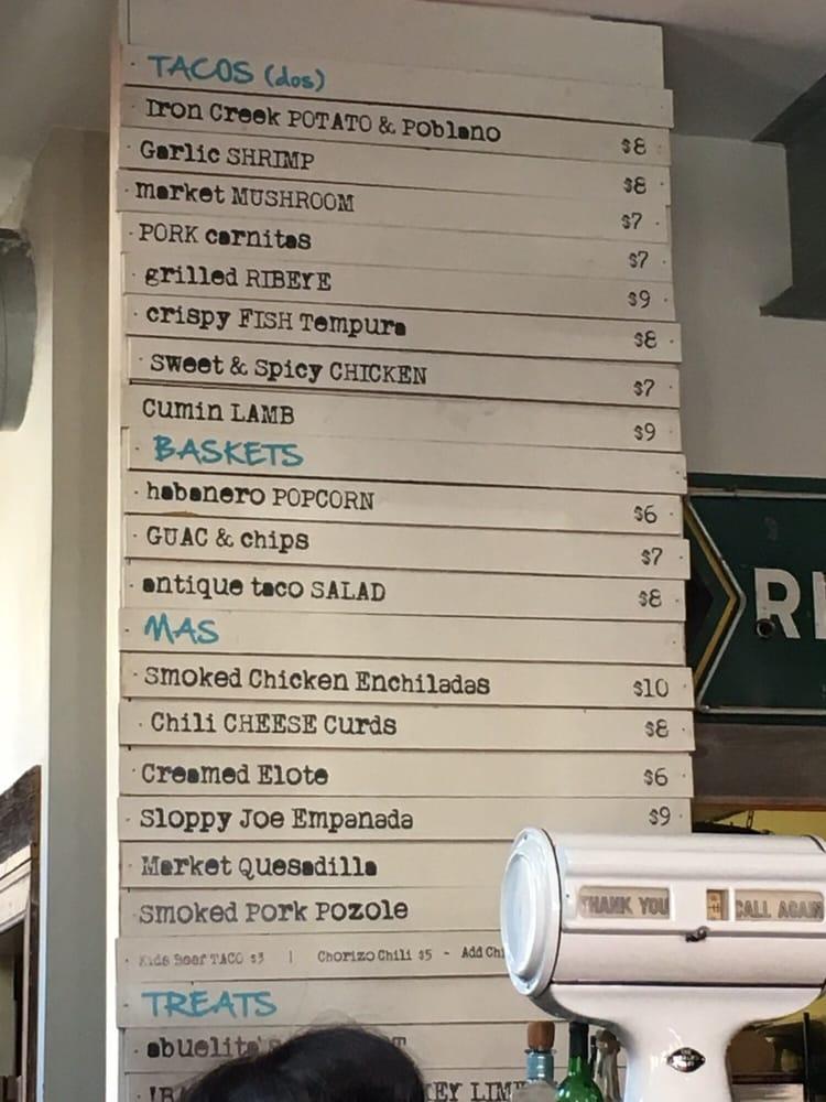 Menu at Antique Taco Wicker Park restaurant, Chicago, N Milwaukee Ave