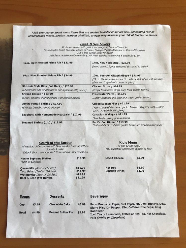 Menu at Bungalow Inn steakhouse, Manistee