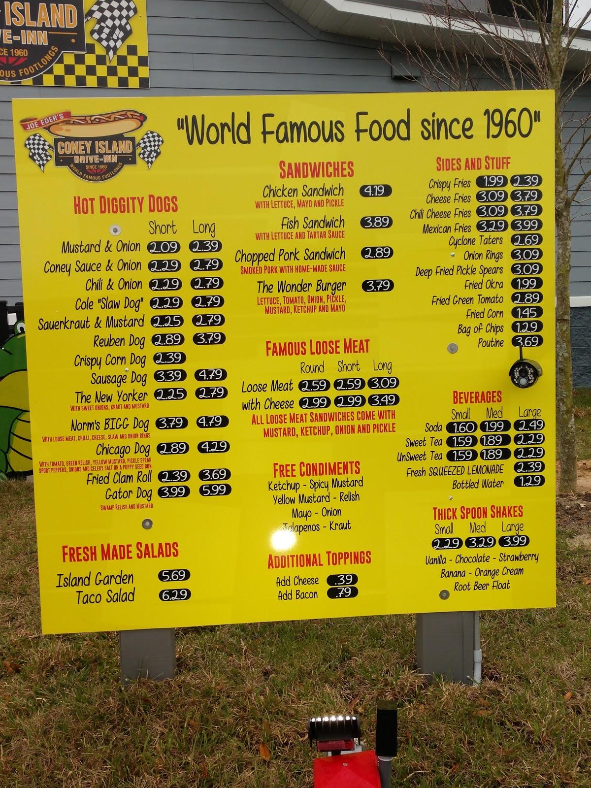 Menu at Coney Island Crystal River restaurant, Crystal River
